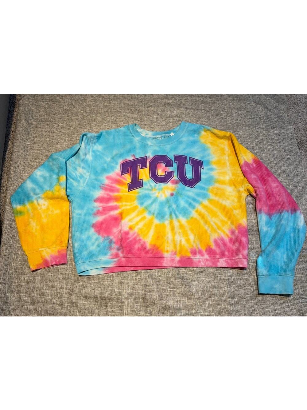 TCU Horned Frogs Sweatshirt Womens Large Tie Dye Crop Pressbox Pullover NCAA